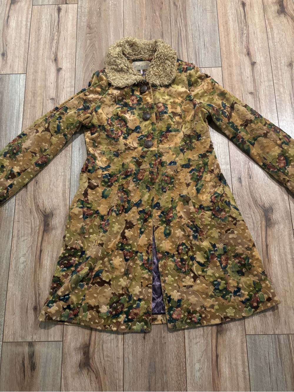 Vintage Free People Coat Coat with Floral Pattern and Faux Fur